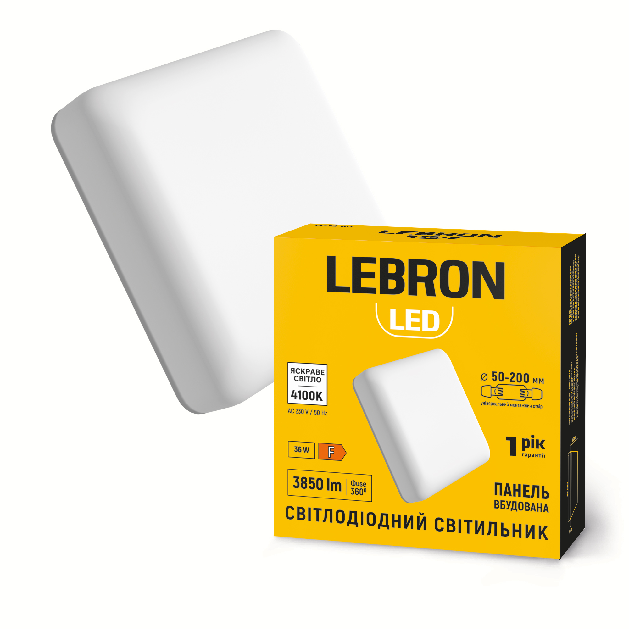 LED світильник LEBRON L-FDL-S-3641, 36W, 3240Lm, 4100K, вбудований