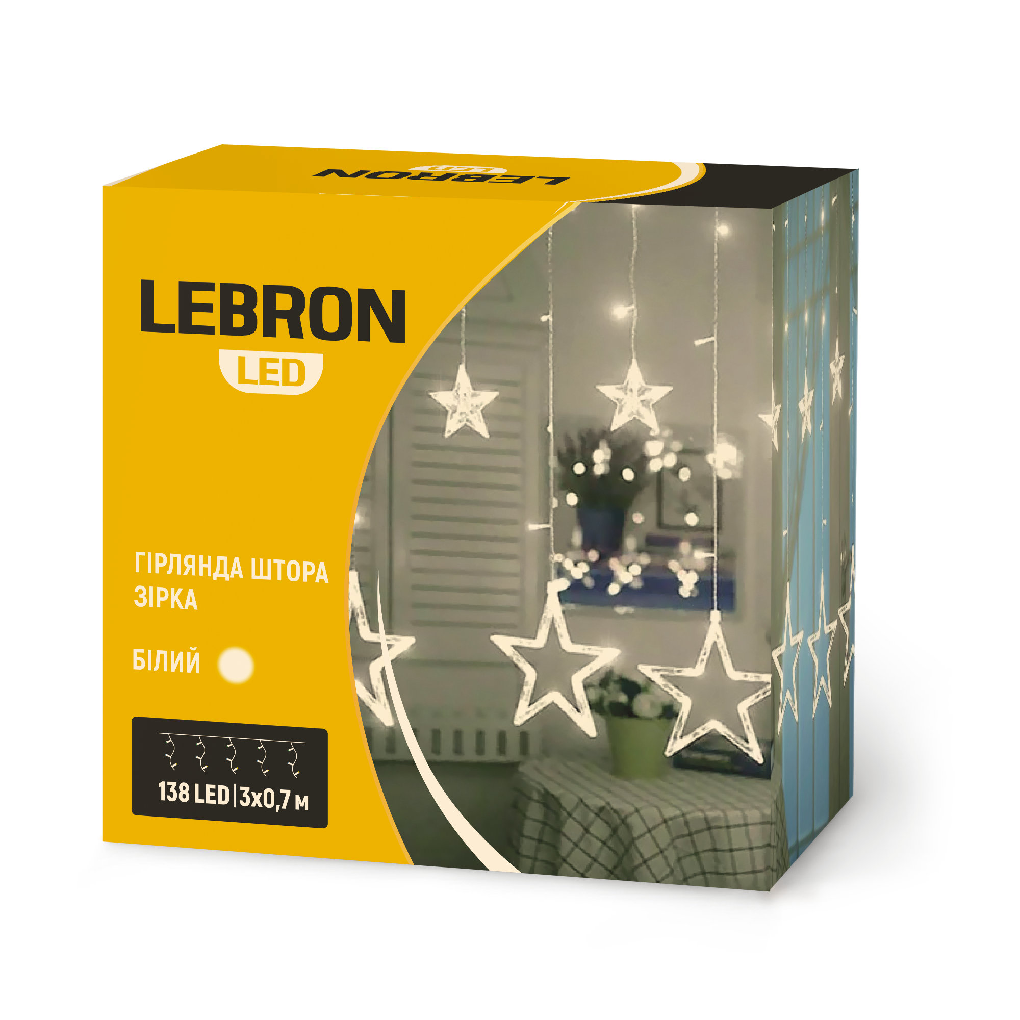 LED гірлянда LEBRON штора 3х0,7м, зірка 138LED, біла, IP20
