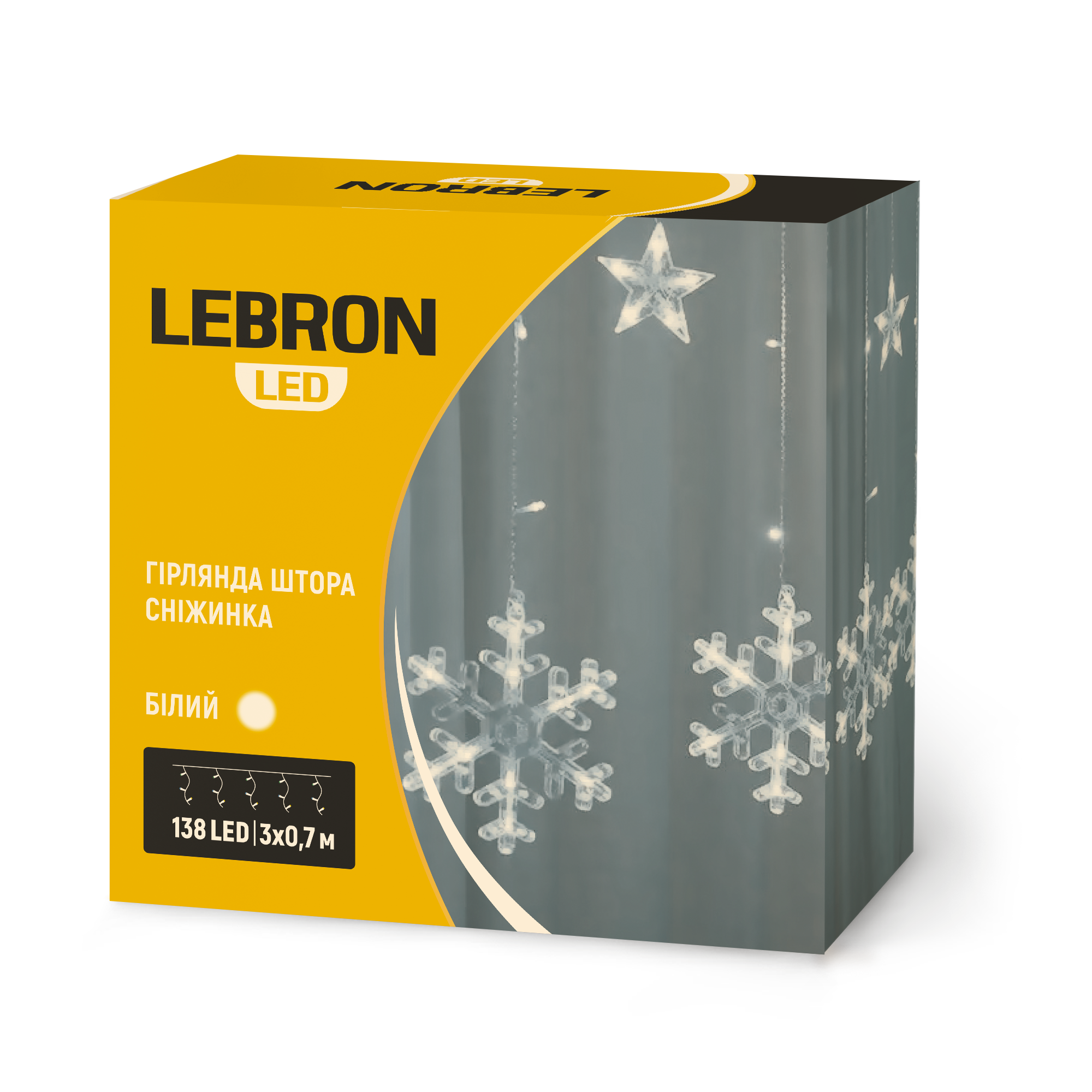 LED гірлянда LEBRON штора 3х0,7м, сніжинка 138LED, біла, IP20