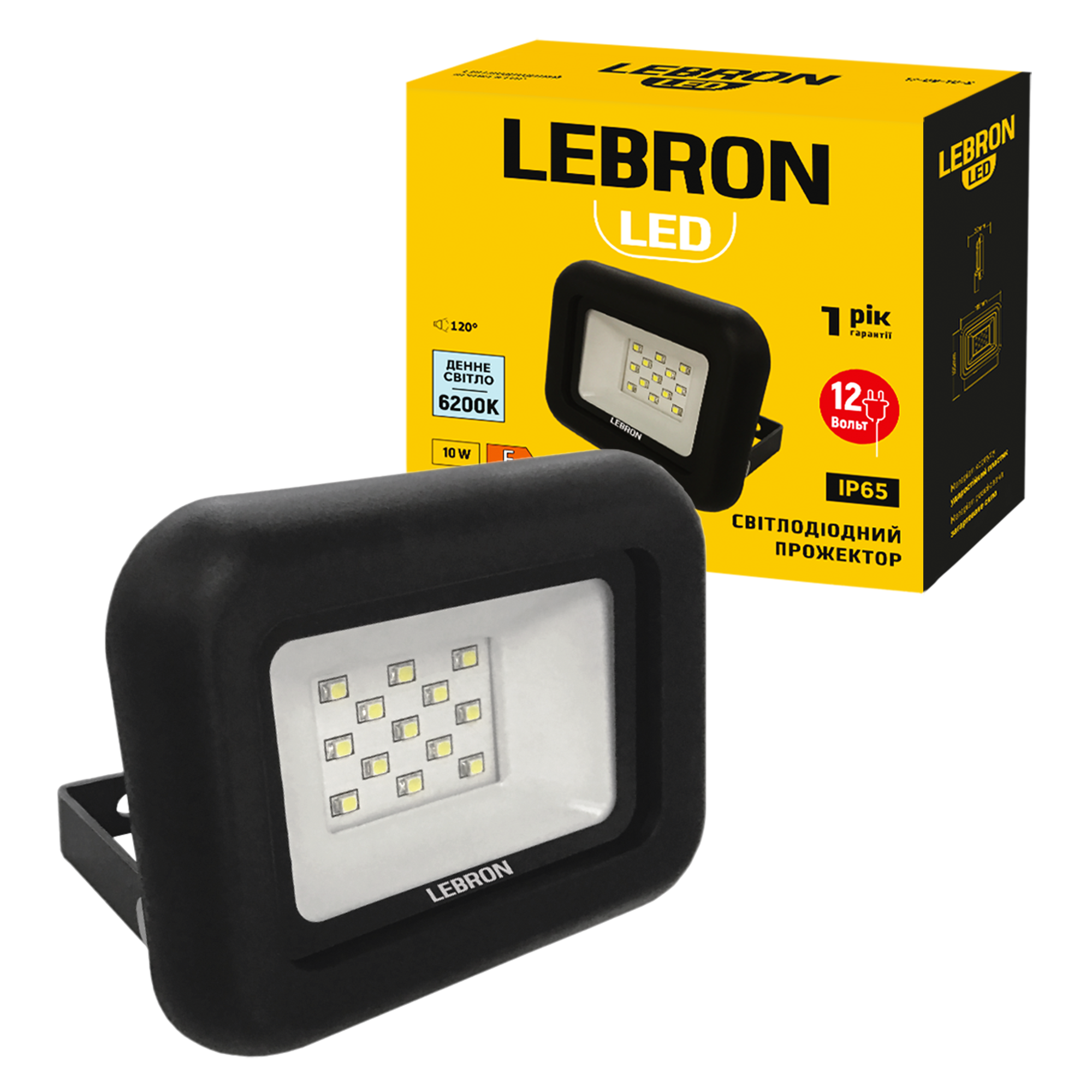 LED прожектор LEBRON L-LF-12V-1062, 10W, 6200K, IP65, DC12V