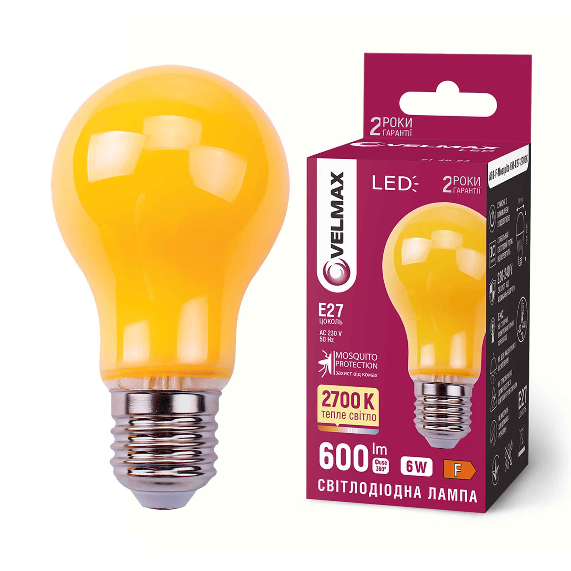 LED лампа VELMAX Filament-Mosquito V-FM-A60-627, 6W, E27, 230V