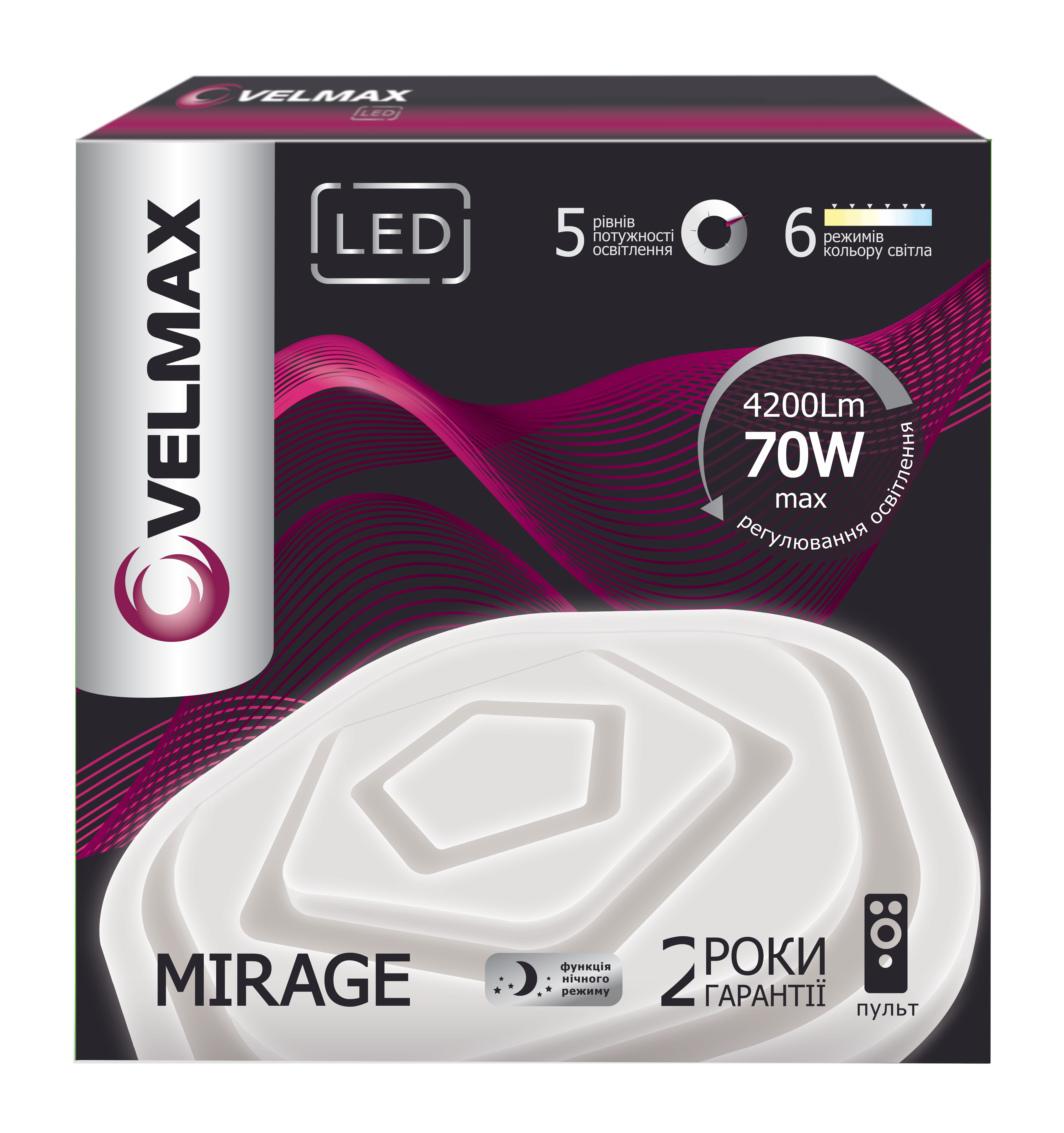 LED св-к VELMAX V-CL-MIRAGE, 70W, smart, 3000K-6500K, 4200Lm, пульт ДК