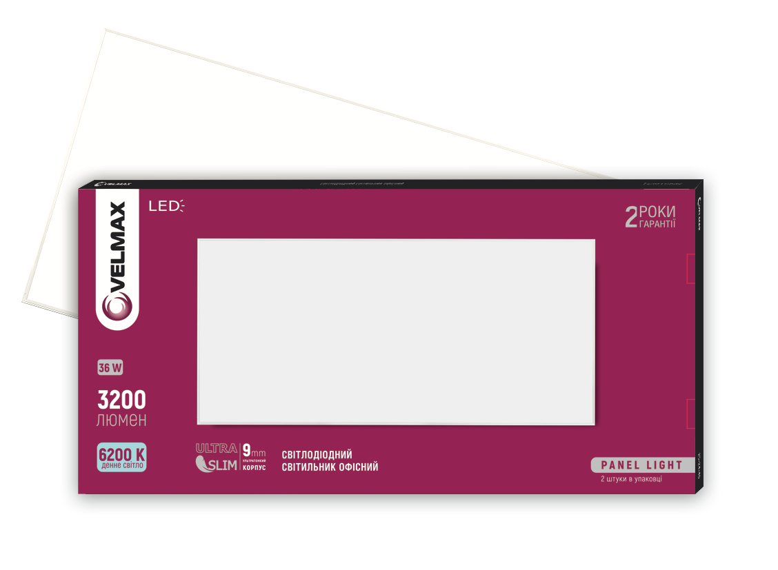 LED світильник VELMAX V-UPS, 80W, панель, 595*1195mm, 6200K, 6800Lm, з блоком жи-ня