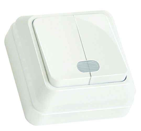 Вимикач 2 кл, 10А, з світл. біл. індикатором (Б), "Julia"