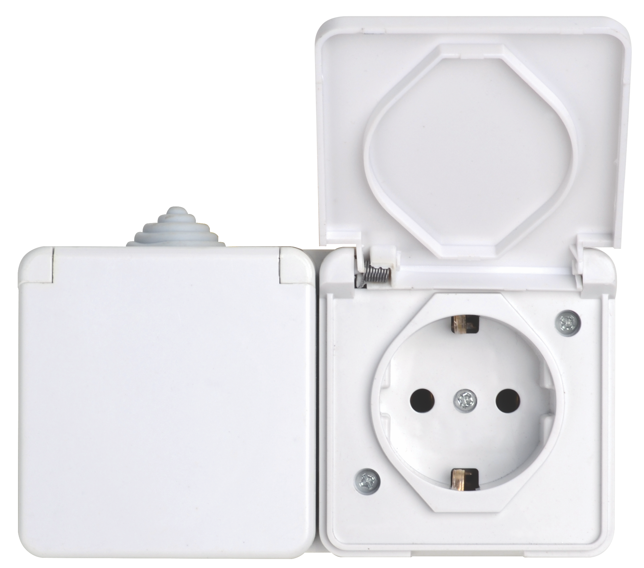 Розетка 2 гнізда з/з, 16А, MARSO "Aqua", IP 44, з кришкою, біла