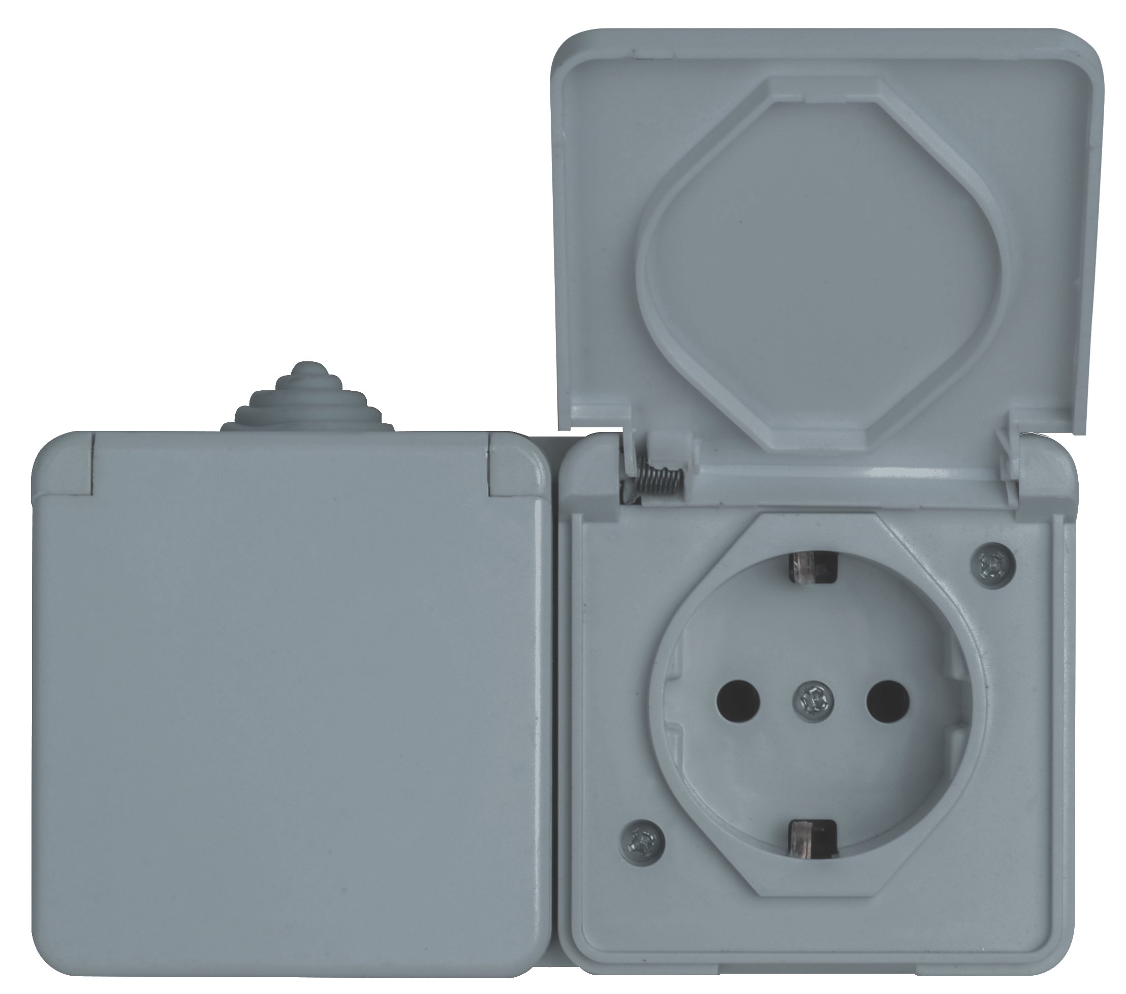 Розетка 2 гнізда з/з, 16А, MARSO "Aqua", IP 44, з кришкою, сіра