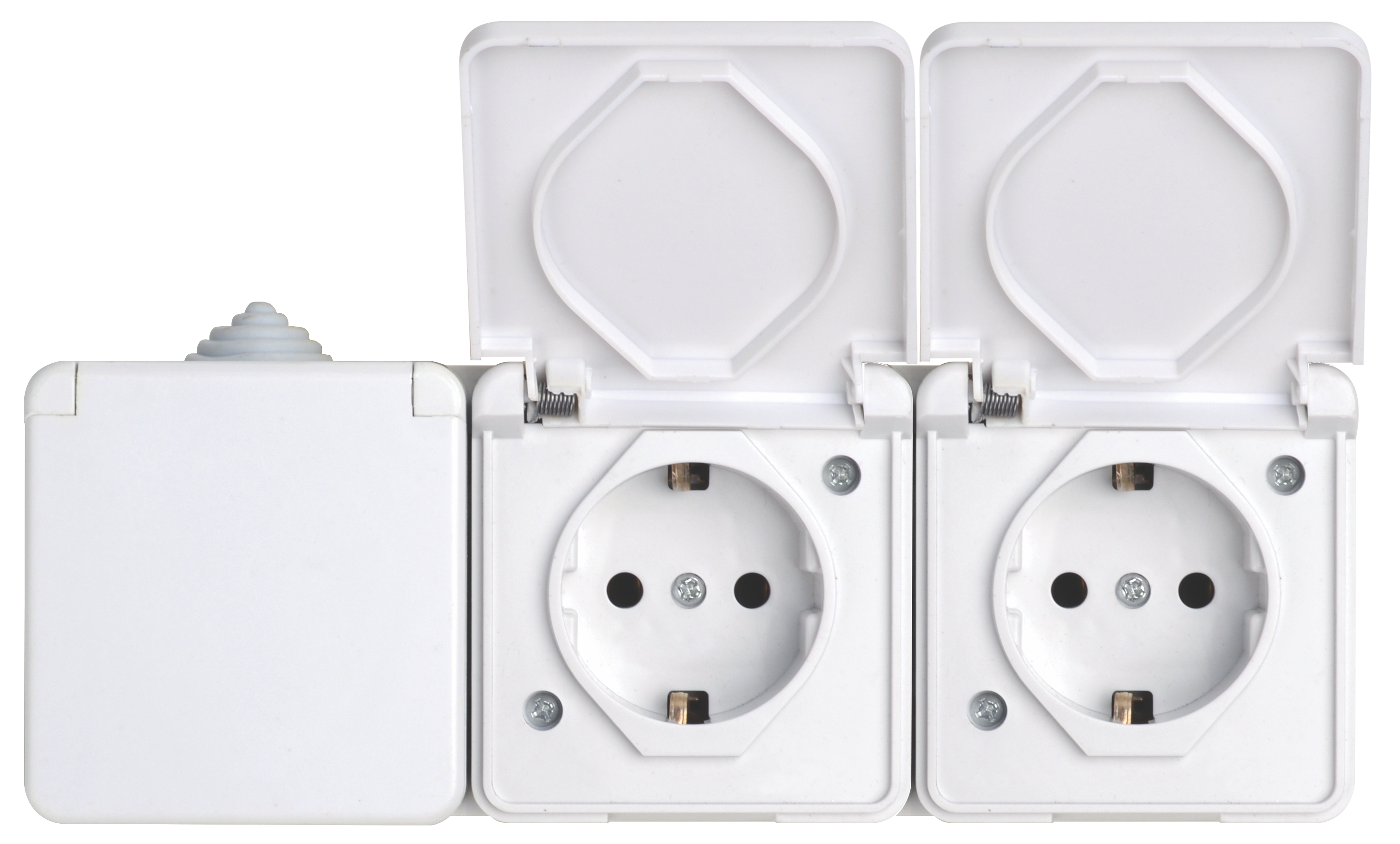 Розетка 3 гнізда з/з, 16А, MARSO "Aqua", IP 44, з кришкою, біла