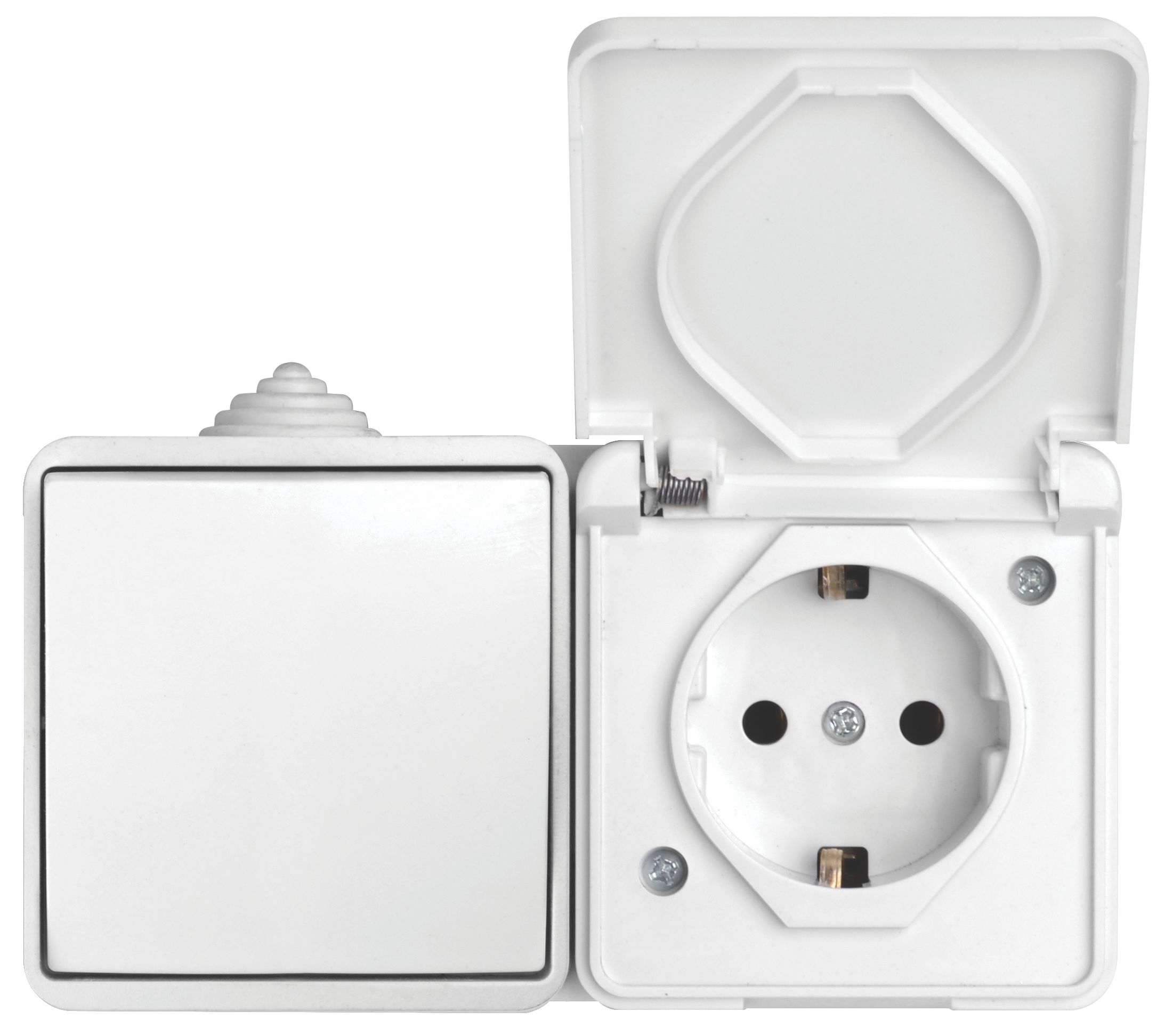 Блок: вимикач 1 кл, розетка з/з, 10А-16А, MARSO "Aqua", IP 44, з кришкою, білий