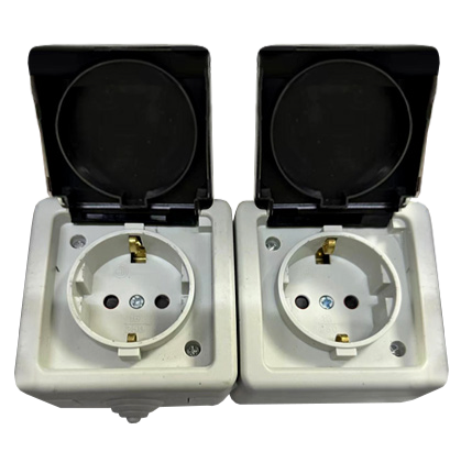 Розетка 2 гнізда з/з, 16А, MARSO "Aqua Plus", IP 54, з кришкою, сіра