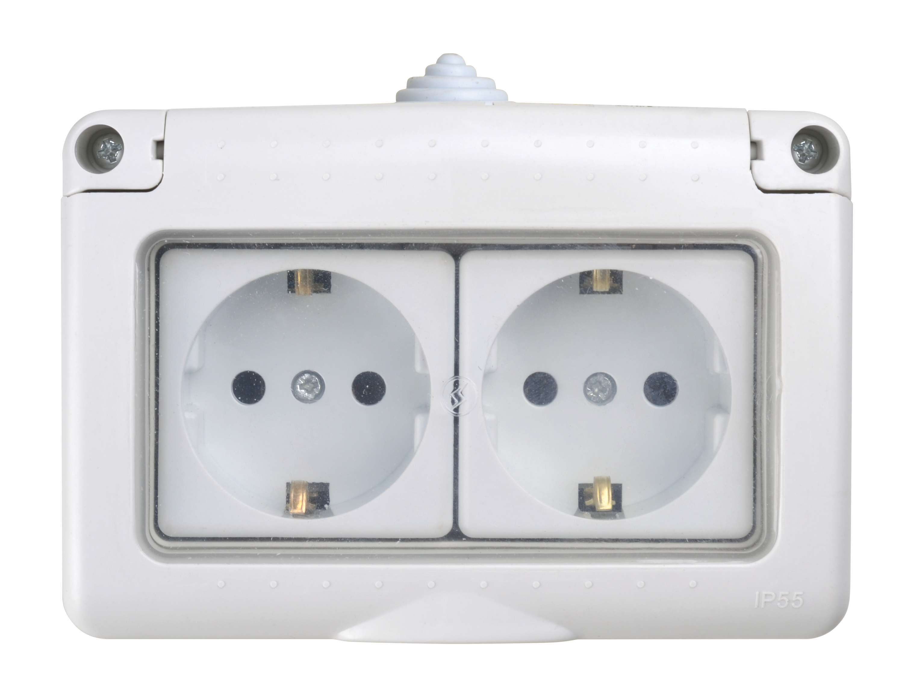 Розетка 2 гнізда з/з, 16А, MARSO "Aqua", IP 55, з кришкою, біла