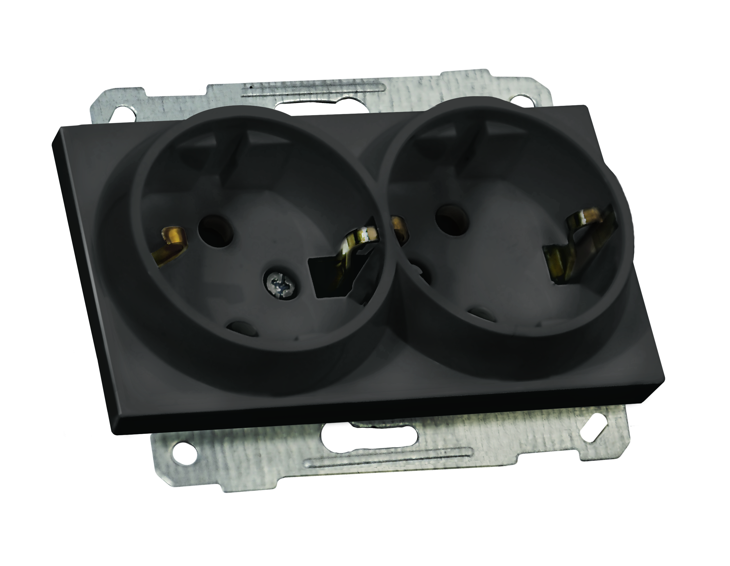 Механізм розетки подвійної, з/з, в 1 коробку, 16А, RITA, Mutlusan, чорний, (2200 202 0284)