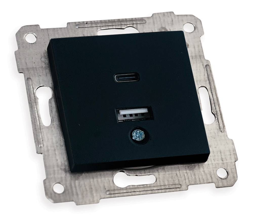 Механізм розетки USB+TYPE-C горизонтальної, RITA, Mutlusan, чорний, (2200 469 0184)