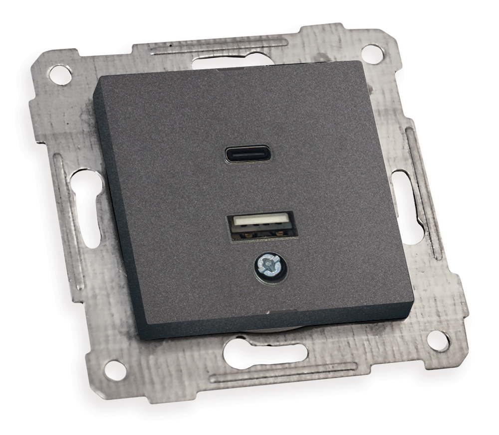 Механізм розетки USB+TYPE-C горизонтальної, RITA, Mutlusan, "графіт", (2200 469 0195)