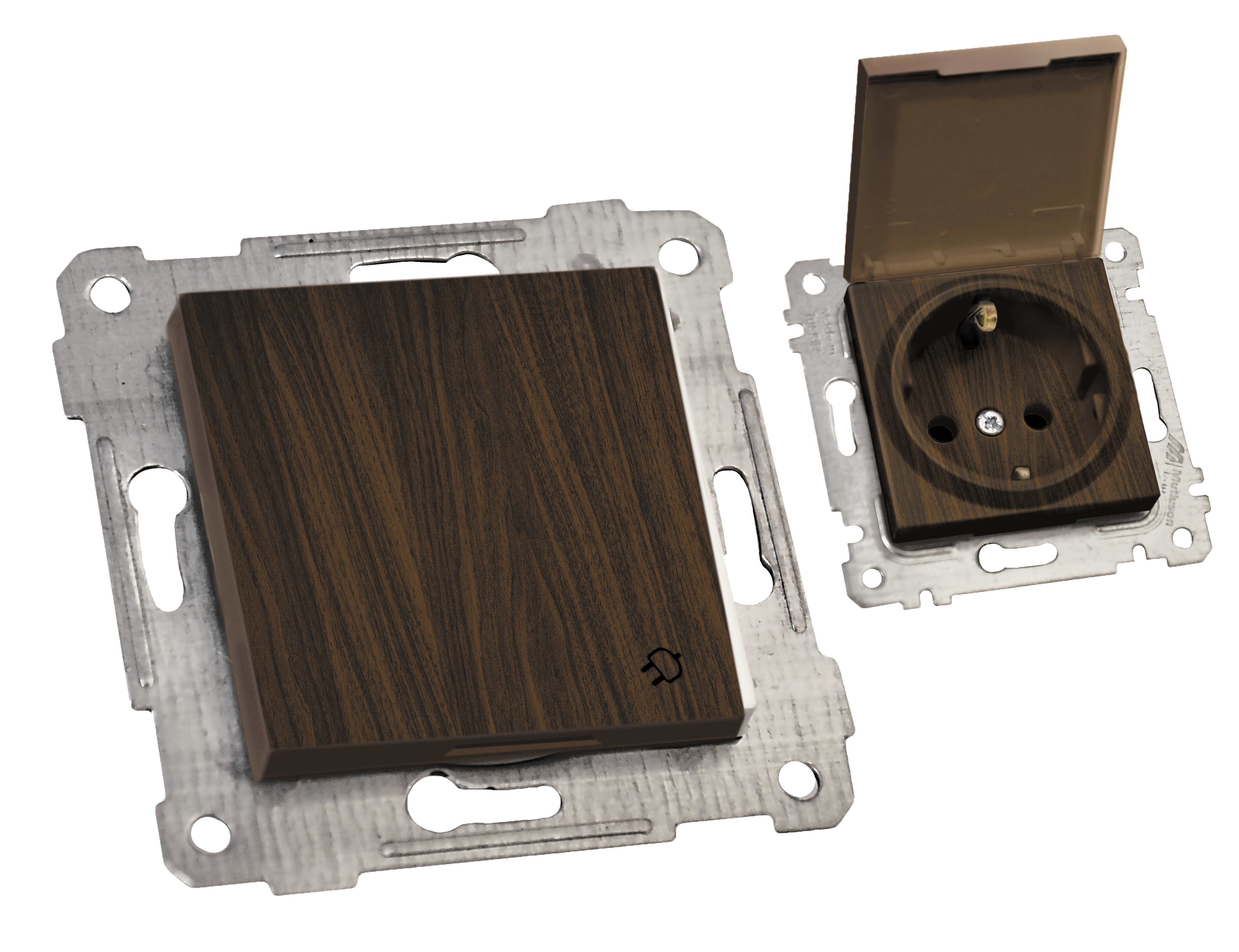 Механізм розетки з/з, 16А, бризкозахищеної, з кришкою, RITA, Mutlusan, "горіх", (2200 610 0257)