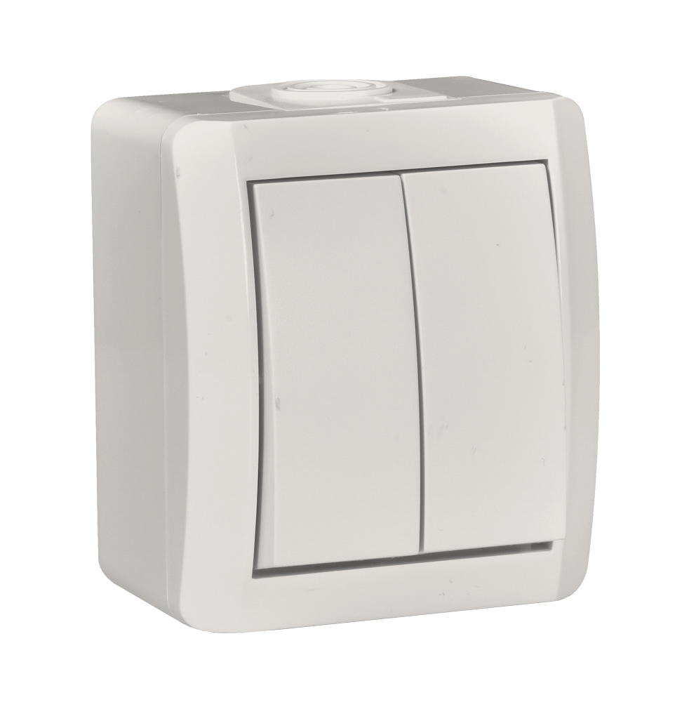 Вимикач накладний 2 кл, 10А, NORA, Mutlusan, білий, IP54 (2155 002 0201)