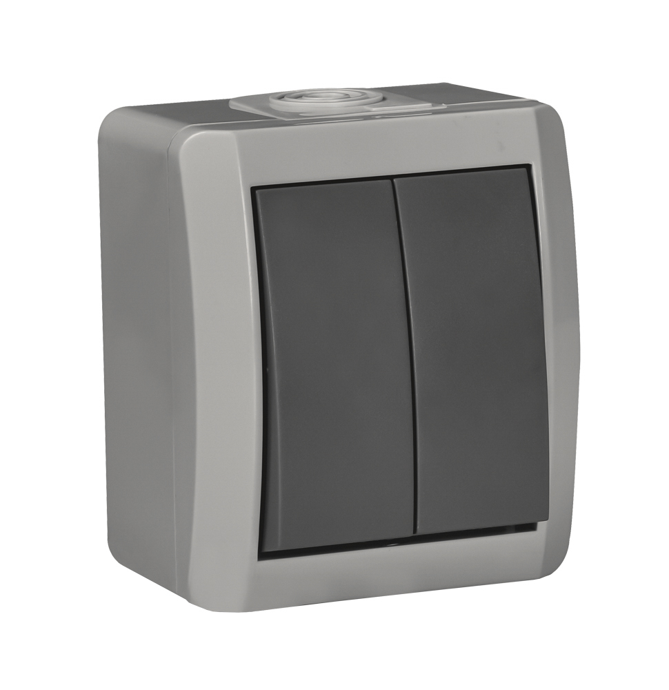 Вимикач накладний 2 кл, 10А, NORA, Mutlusan, сірий, IP54 (2155 002 0203)