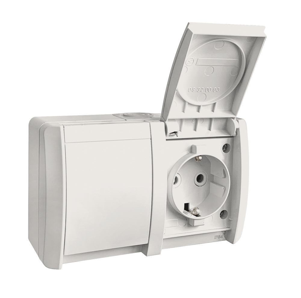 Розетка накладна подвійна, з/з, 16А, NORA, Mutlusan, білий, IP54 (2155 210 0201)