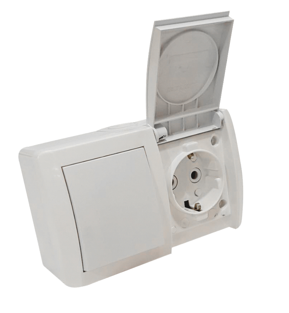 Блок: вимикач 1 кл, розетка з/з, 10А-16А, NORA, Mutlusan, білий, IP54 (2155 511 0201)