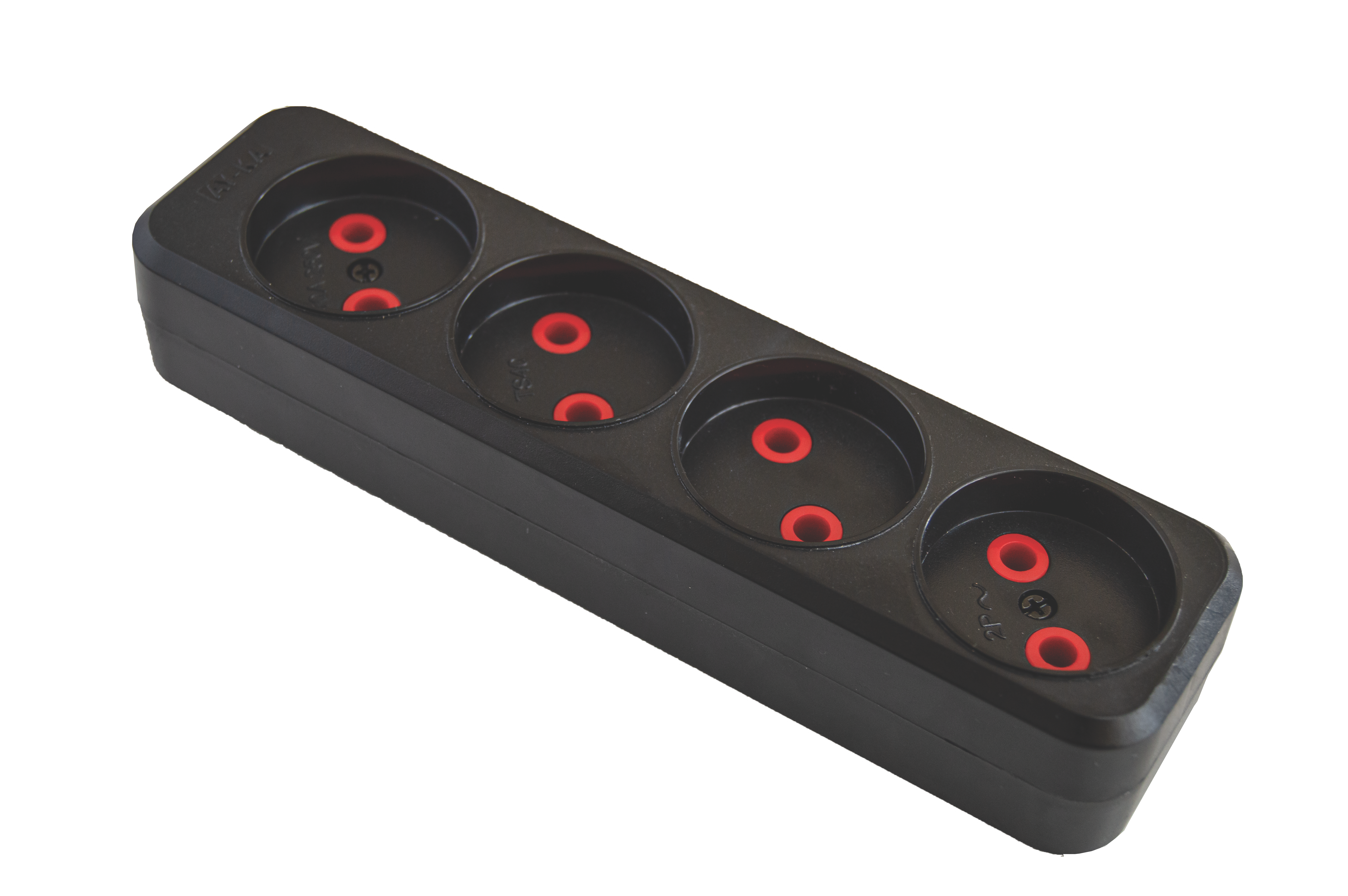 Колодка 4 гнізда б/з, 16А, чорна, AY-KA, (79 410 00)