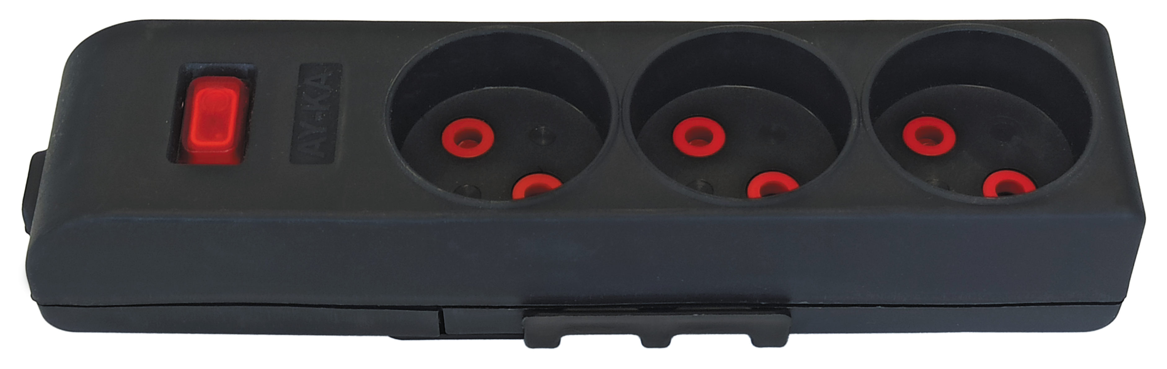 Колодка 3 гнізда б/з, 16А, зі шторками, з вимикачем, чорна, AY-KA (23 311 00)