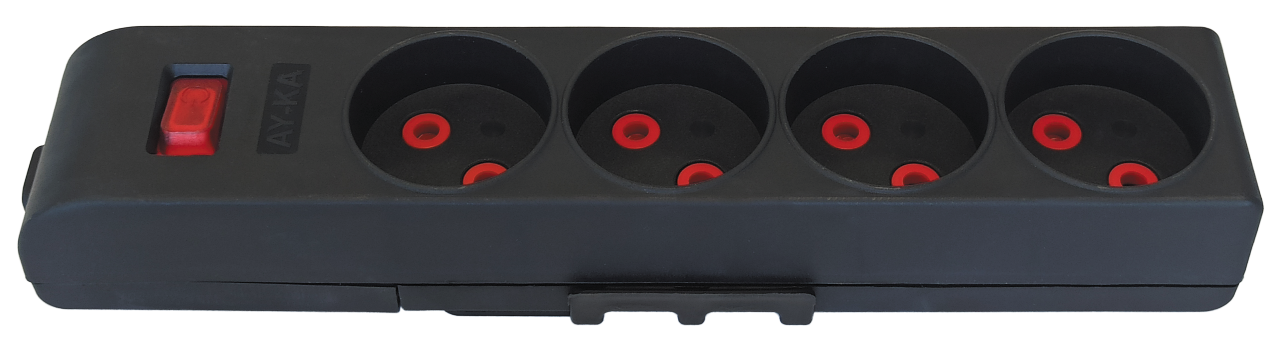 Колодка 4 гнізда б/з, 16А, зі шторками, з вимикачем, чорна, AY-KA (23 411 00)