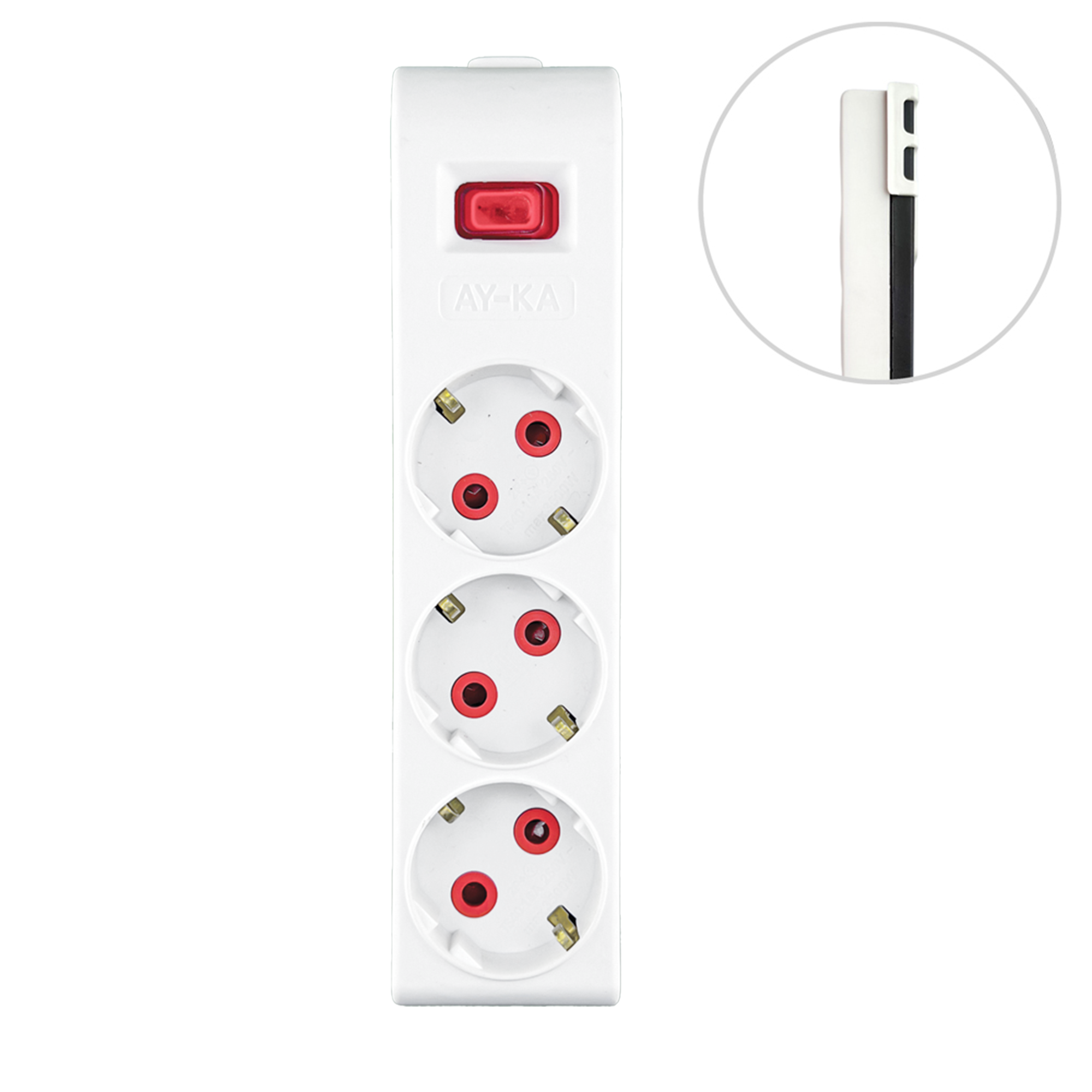 Колодка 3 гнізда, з/з, 16А, з вимикачем, біла, AY-KA (22 0301 000)