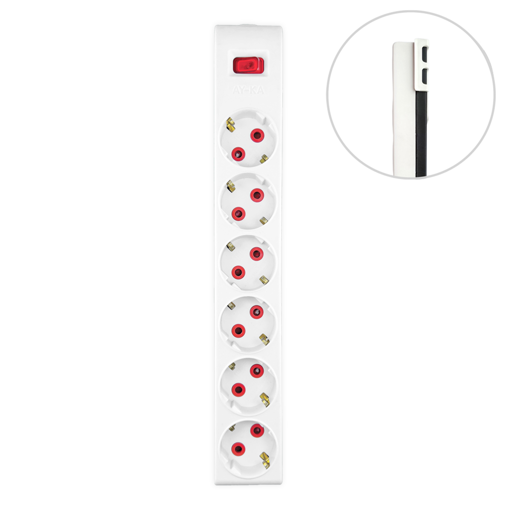 Колодка 6 гнізд, з/з, 16А, з вимикачем, біла, AY-KA (22 0601 000)