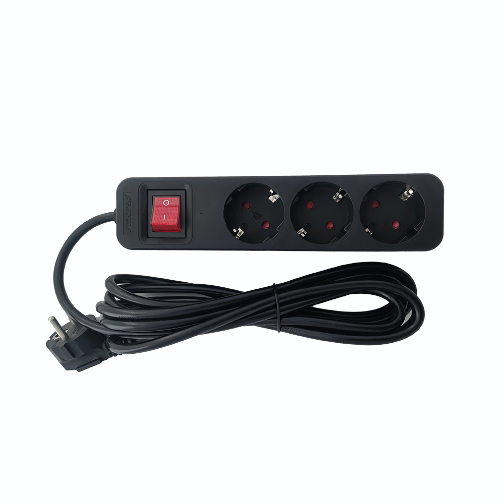 Подовжувач з/з, 3 гнізда, 3м, з вимикачем, ПВС 3х1, 10А, чорний, MARSO