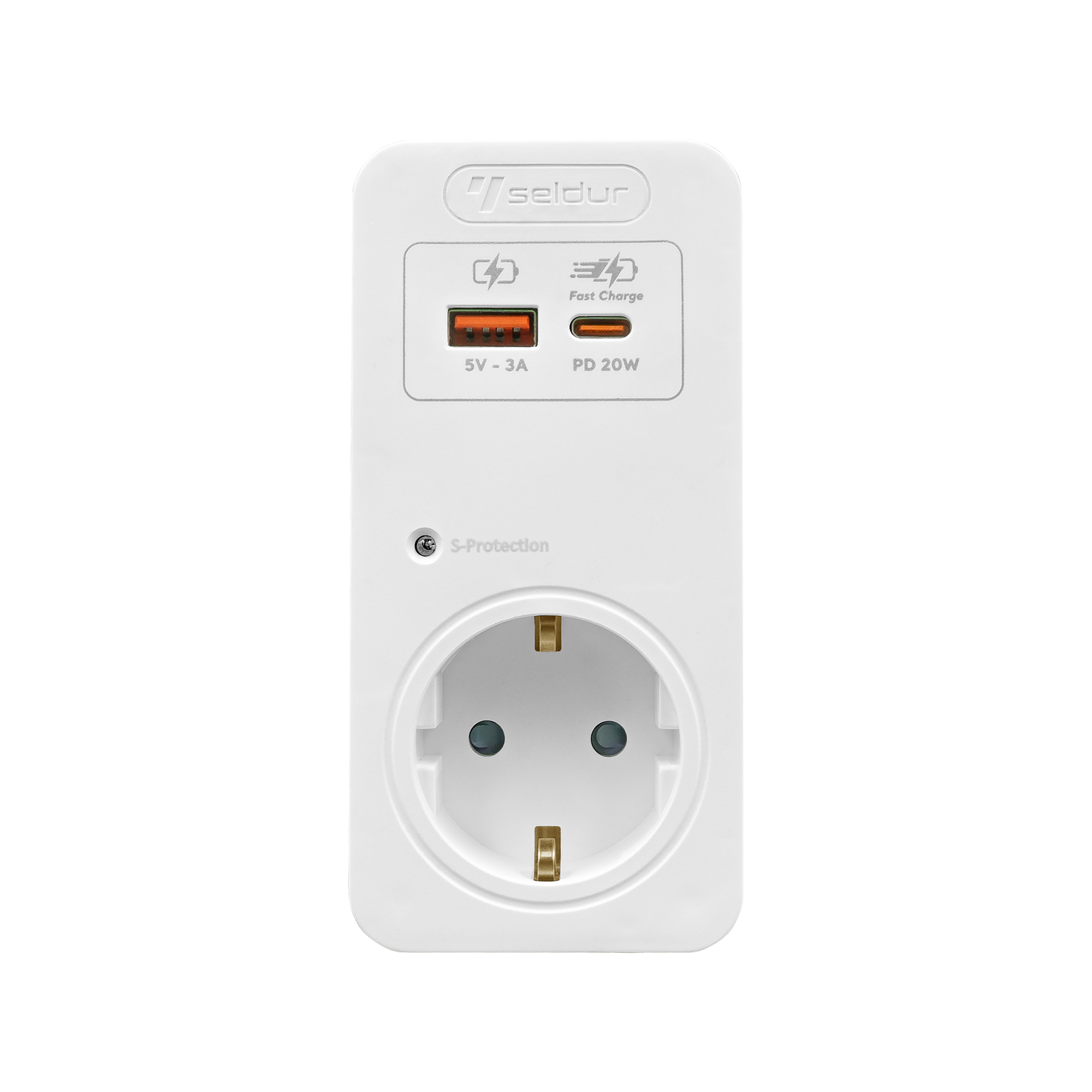 Реле напруги в розетку 16А, USB 5V/3A, Type-C, з індикатором, SELDUR (E1TH33B), 230V