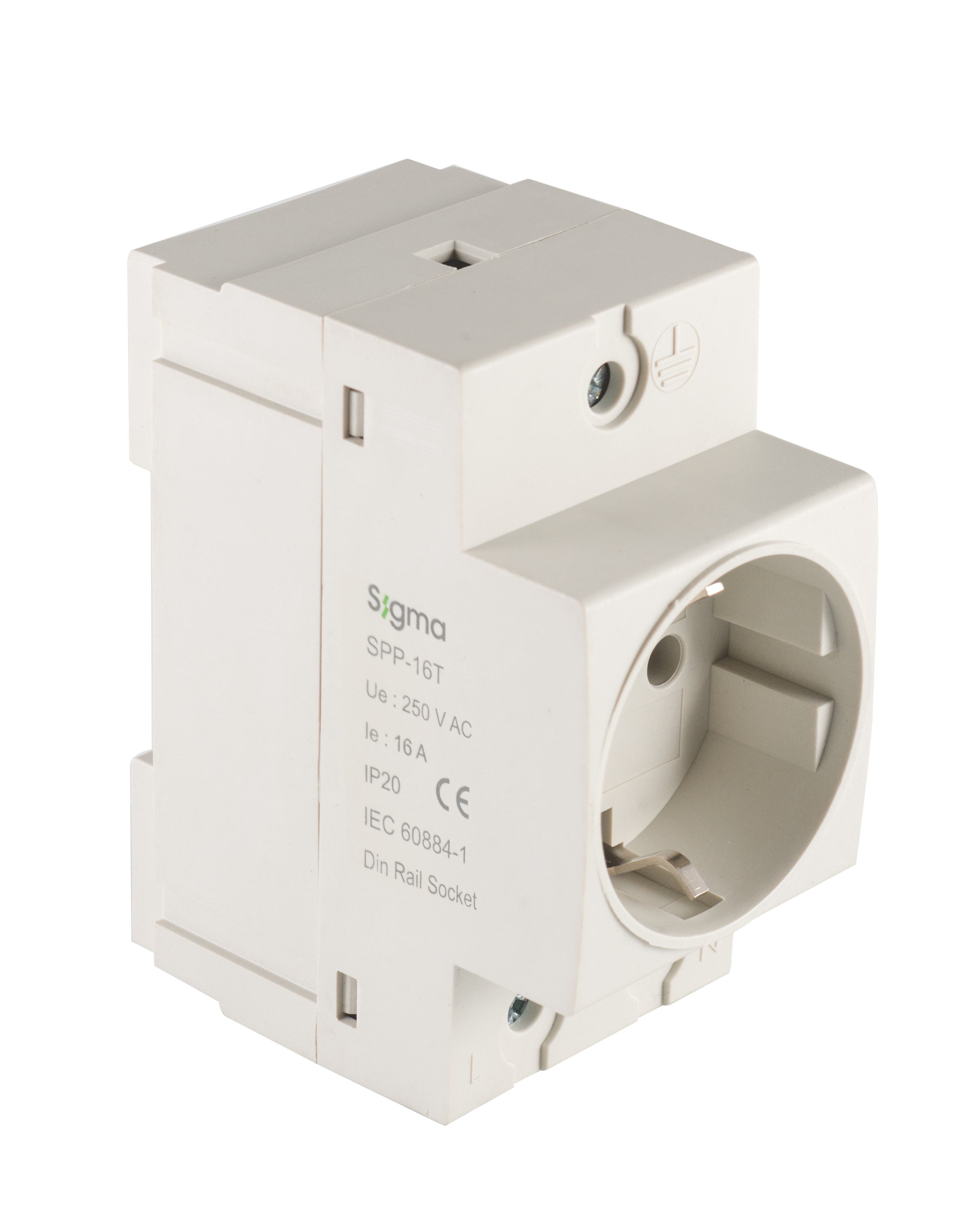 Розетка на DIN-рейку, з/з SIGMA 16А, 250V AC  (SPP-16T)