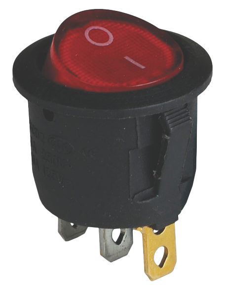 Клавішний перемикач 1 клав. 6А, круглий, 20мм, червона кнопка, з підсвіткою ON-OFF, 2 контакта