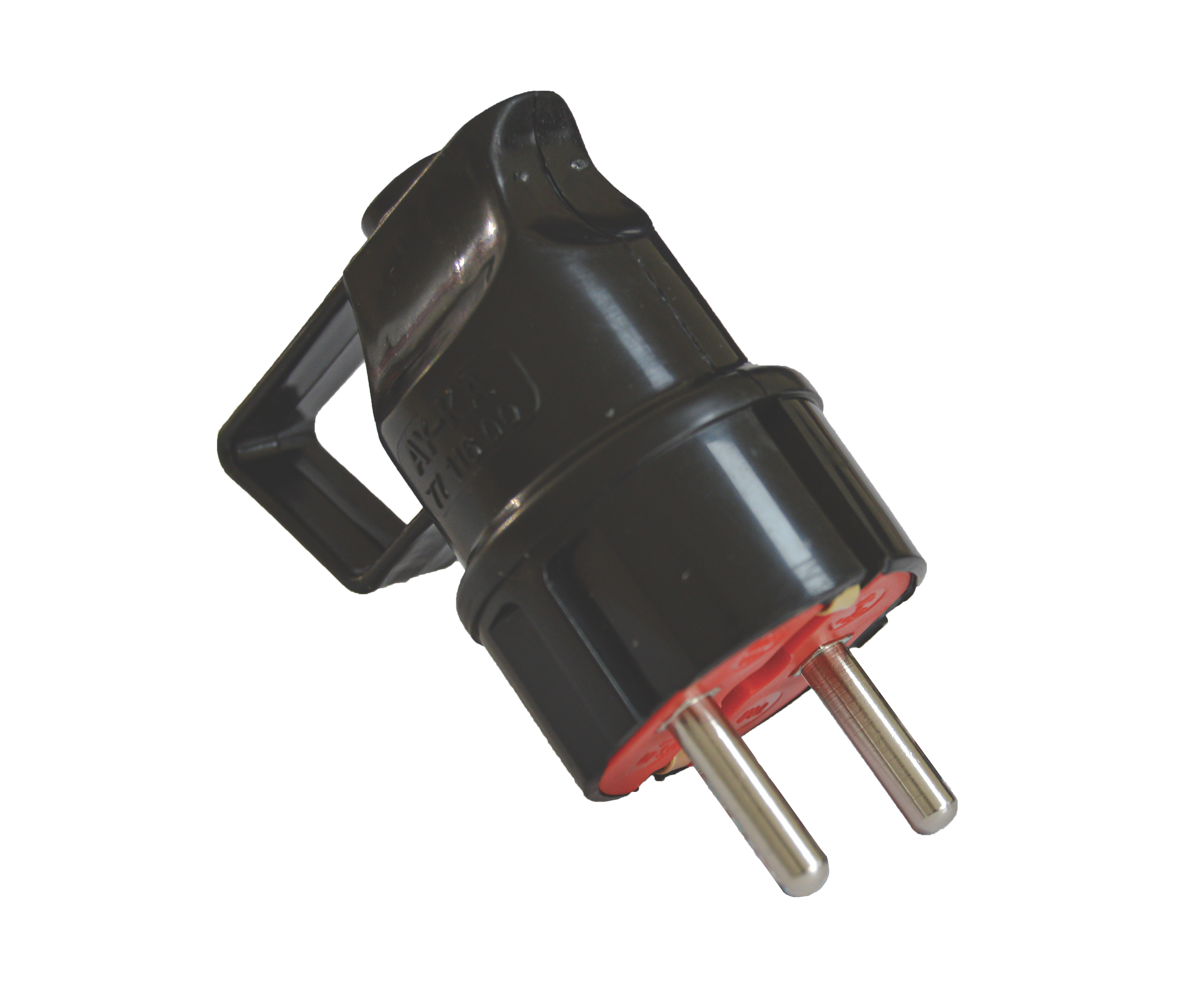 Вилка з/з, 16А, з ручкою, чорна, AY-KA, (79 116 00)