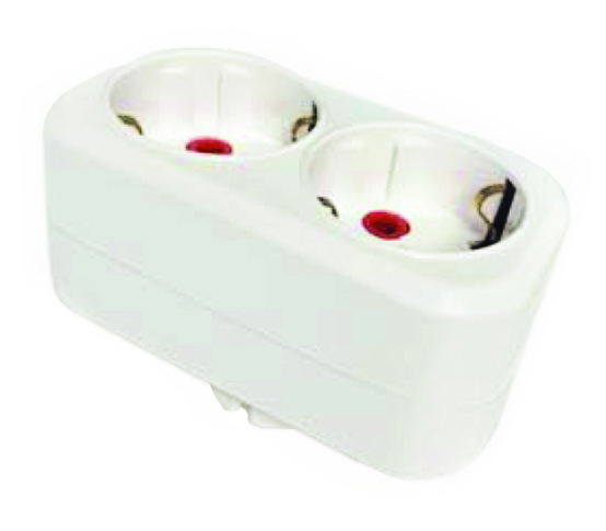 Двійник-розгалужувач з/з, 16А, прямий, білий, AY-KA, (77 120 00)