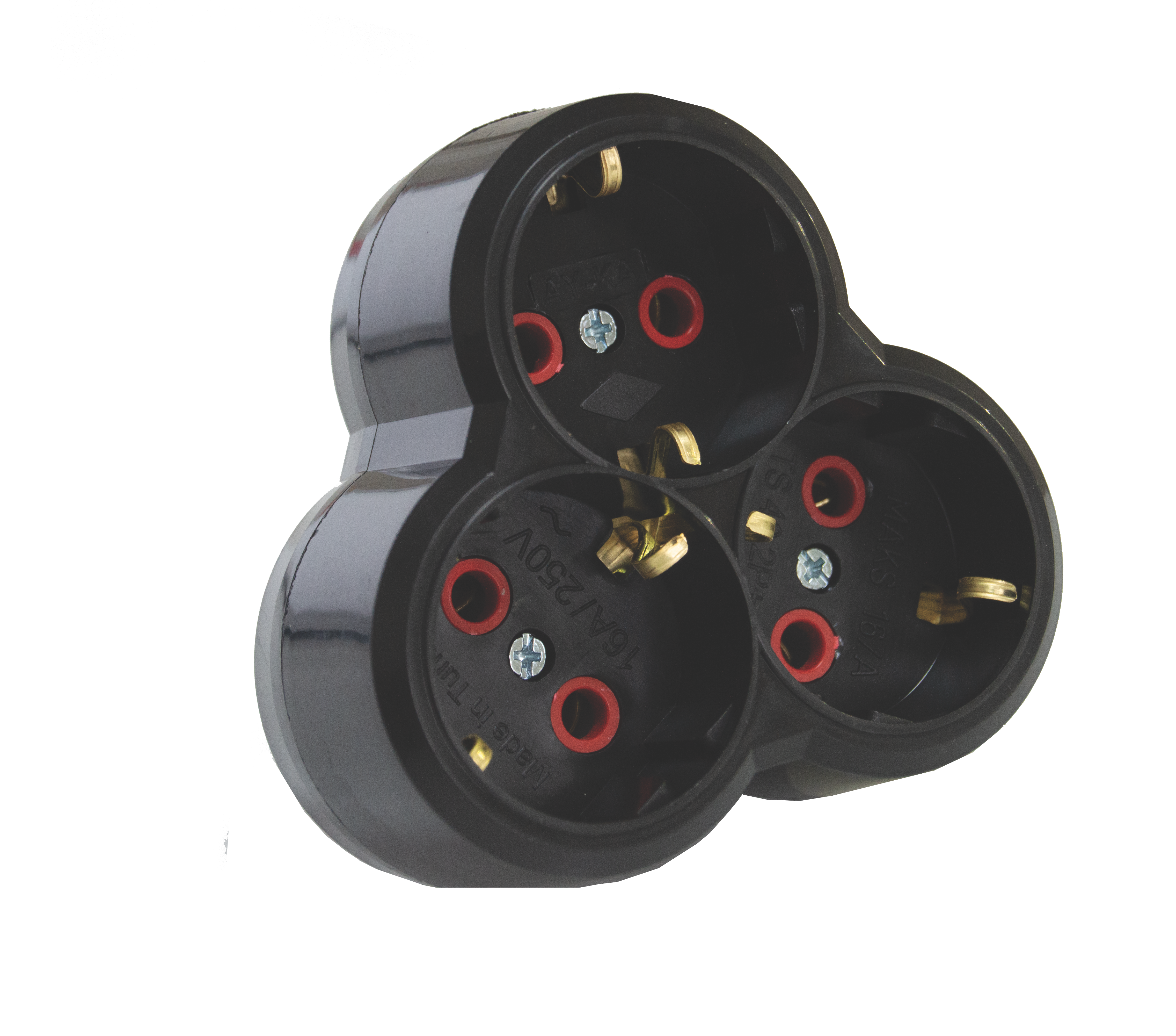 Трійник-розгалужувач з/з, 16А, тип "клевер", чорний, AY-KA, (79 130 00)