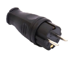 Вилка з/з, 16А, каучук, (IP44), пряма, чорна, MARSO