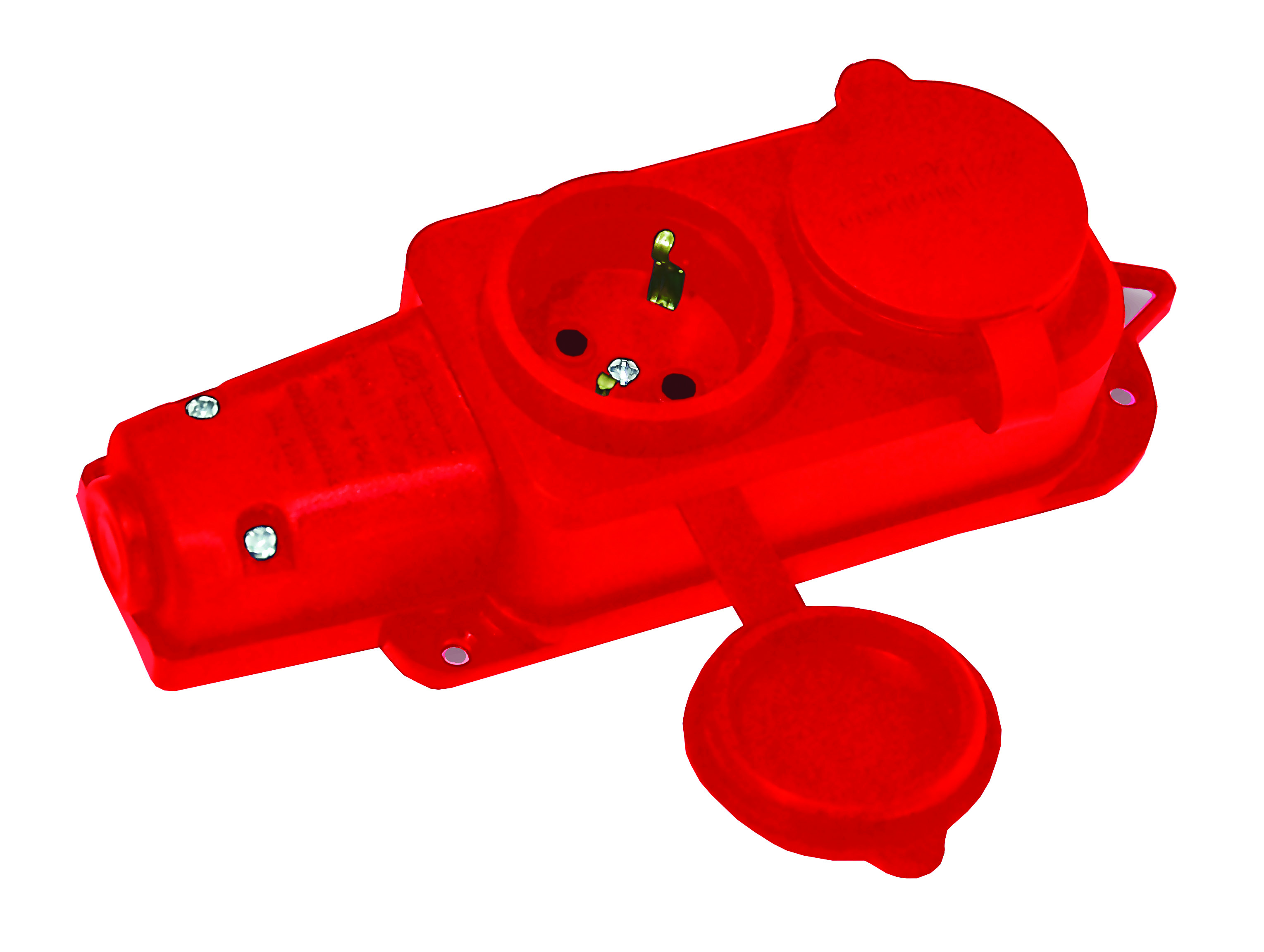 Колодка 2 гнізда з/з, 16А, каучук, (IP44), червона, Mutlusan (010 083 520292)