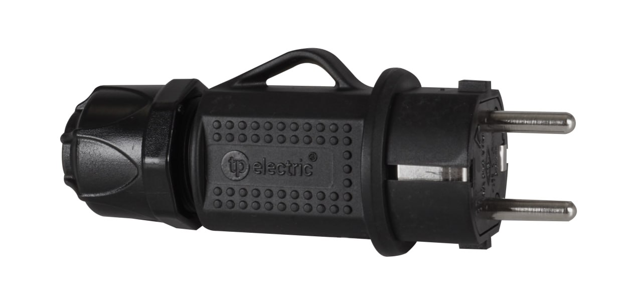 Вилка пряма з/з, 16А,  чорна (IP44), TP electric (3101-700-0300)