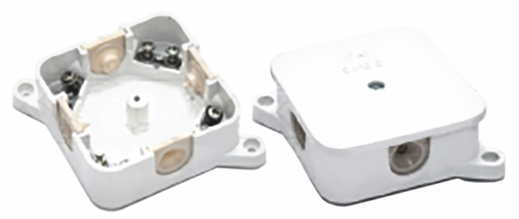 Коробка для розведення провідників з клемами 4 × 2,5 мм², відкриття 80×80 мм, висота 120 мм, IP44, гвинтове кріплення кришки