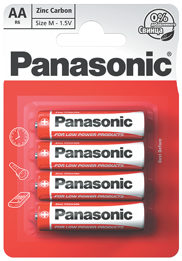 Батарейка R 6 RED ZINC, PANASONIC (R6REL/4BP)